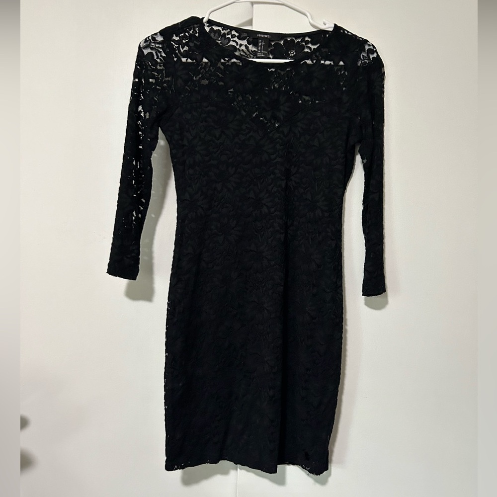 Black lace 3/4 sleeve mini dress